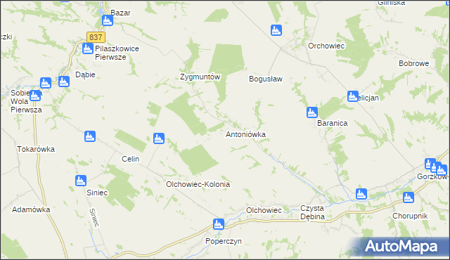 mapa Antoniówka gmina Gorzków, Antoniówka gmina Gorzków na mapie Targeo