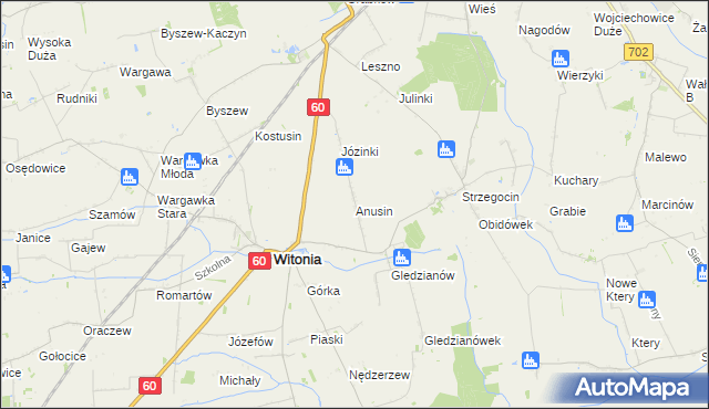 mapa Anusin gmina Witonia, Anusin gmina Witonia na mapie Targeo