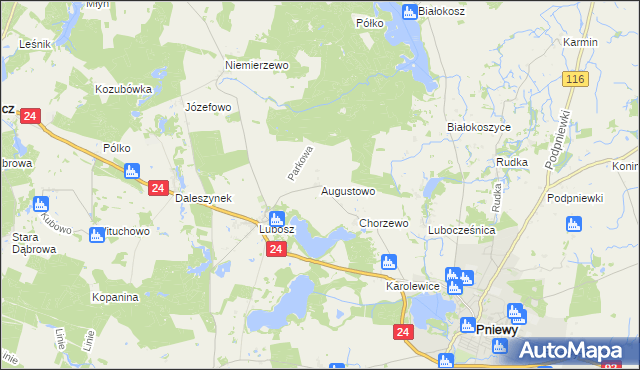 mapa Augustowo gmina Kwilcz, Augustowo gmina Kwilcz na mapie Targeo