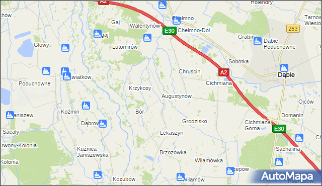 mapa Augustynów gmina Dąbie, Augustynów gmina Dąbie na mapie Targeo