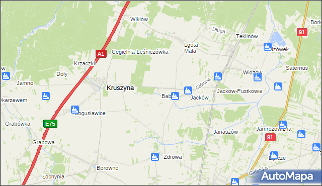 mapa Baby gmina Kruszyna, Baby gmina Kruszyna na mapie Targeo