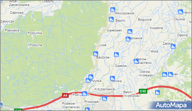 mapa Baczków gmina Bochnia, Baczków gmina Bochnia na mapie Targeo