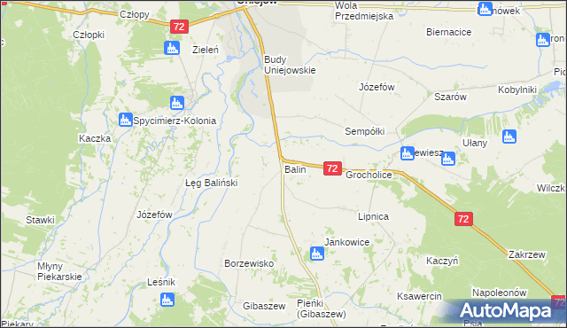 mapa Balin gmina Poddębice, Balin gmina Poddębice na mapie Targeo