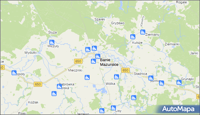 mapa Banie Mazurskie, Banie Mazurskie na mapie Targeo