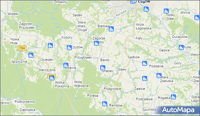 mapa Bardo gmina Raków, Bardo gmina Raków na mapie Targeo