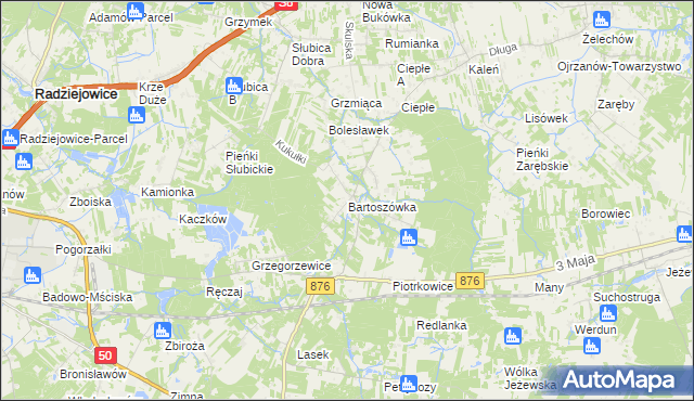 mapa Bartoszówka gmina Żabia Wola, Bartoszówka gmina Żabia Wola na mapie Targeo