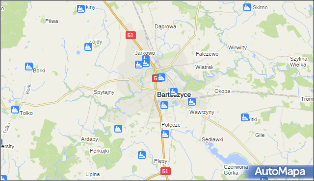 mapa Bartoszyce, Bartoszyce na mapie Targeo