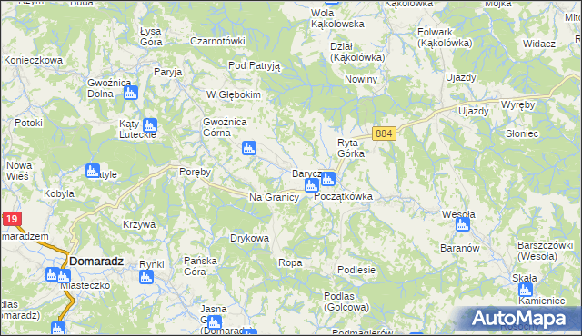mapa Barycz gmina Domaradz, Barycz gmina Domaradz na mapie Targeo