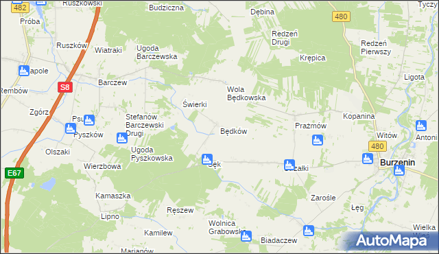 mapa Będków gmina Burzenin, Będków gmina Burzenin na mapie Targeo