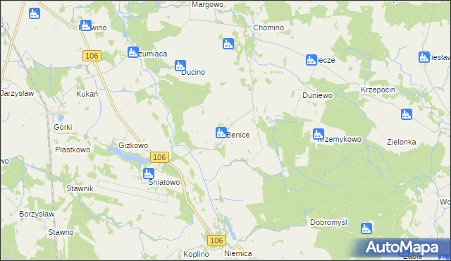 mapa Benice gmina Kamień Pomorski, Benice gmina Kamień Pomorski na mapie Targeo
