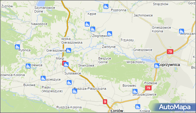 mapa Beszyce Górne, Beszyce Górne na mapie Targeo