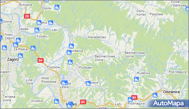 mapa Bezmiechowa Dolna, Bezmiechowa Dolna na mapie Targeo