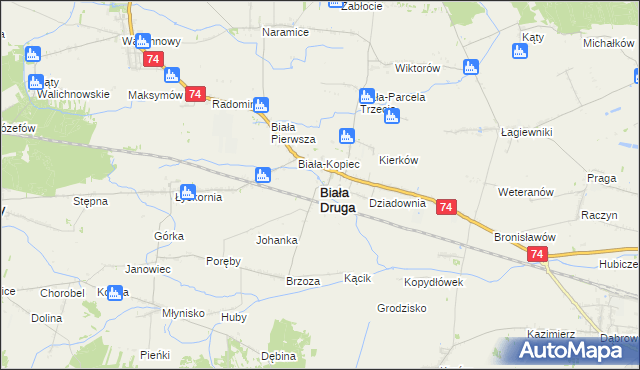 mapa Biała Druga gmina Biała, Biała Druga gmina Biała na mapie Targeo