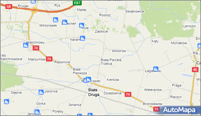 mapa Biała-Parcela Trzecia, Biała-Parcela Trzecia na mapie Targeo