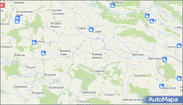 mapa Białawy Wielkie, Białawy Wielkie na mapie Targeo