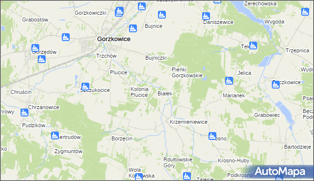 mapa Białek gmina Gorzkowice, Białek gmina Gorzkowice na mapie Targeo