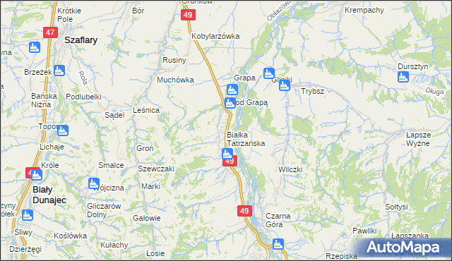 mapa Białka Tatrzańska, Białka Tatrzańska na mapie Targeo