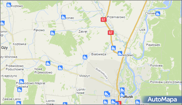 mapa Białowieża gmina Pułtusk, Białowieża gmina Pułtusk na mapie Targeo