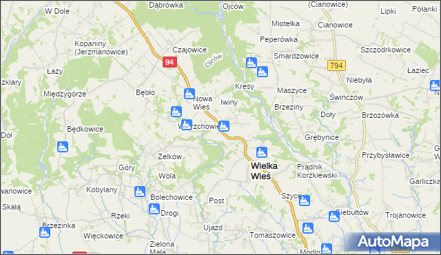 mapa Biały Kościół gmina Wielka Wieś, Biały Kościół gmina Wielka Wieś na mapie Targeo