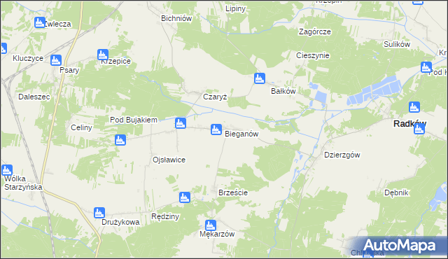 mapa Bieganów gmina Radków, Bieganów gmina Radków na mapie Targeo