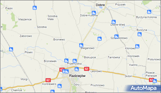 mapa Bieganowo gmina Radziejów, Bieganowo gmina Radziejów na mapie Targeo