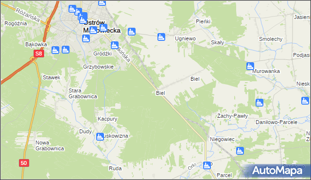mapa Biel gmina Małkinia Górna, Biel gmina Małkinia Górna na mapie Targeo