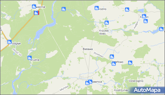 mapa Bielawa gmina Złotów, Bielawa gmina Złotów na mapie Targeo