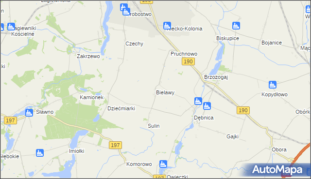 mapa Bielawy gmina Kłecko, Bielawy gmina Kłecko na mapie Targeo