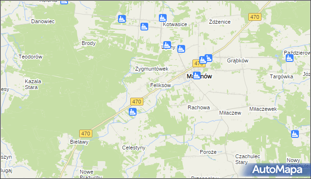 mapa Bielawy gmina Malanów, Bielawy gmina Malanów na mapie Targeo