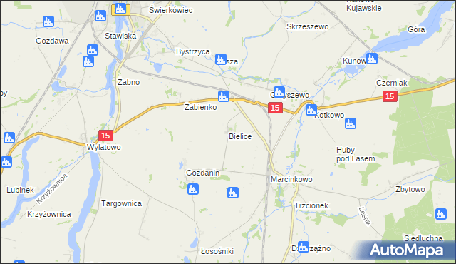 mapa Bielice gmina Mogilno, Bielice gmina Mogilno na mapie Targeo