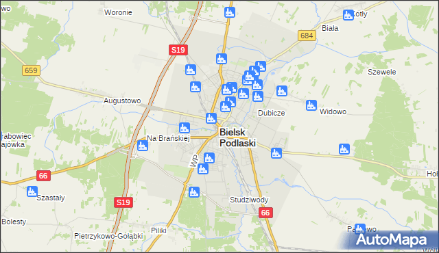 mapa Bielsk Podlaski, Bielsk Podlaski na mapie Targeo