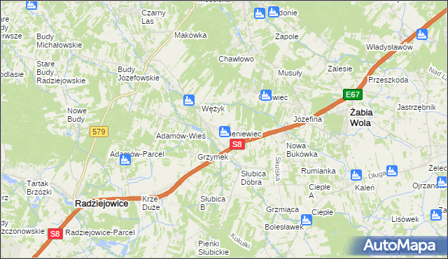 mapa Bieniewiec, Bieniewiec na mapie Targeo