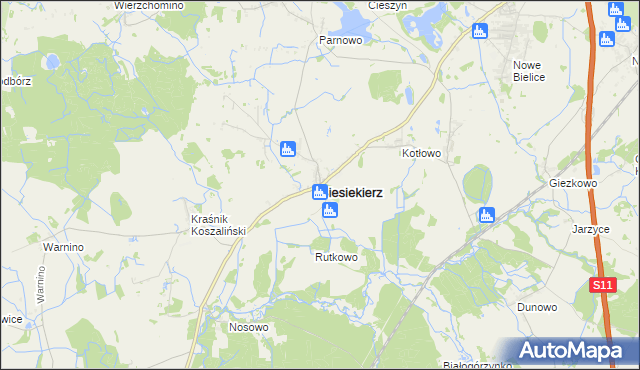 mapa Biesiekierz powiat koszaliński, Biesiekierz powiat koszaliński na mapie Targeo