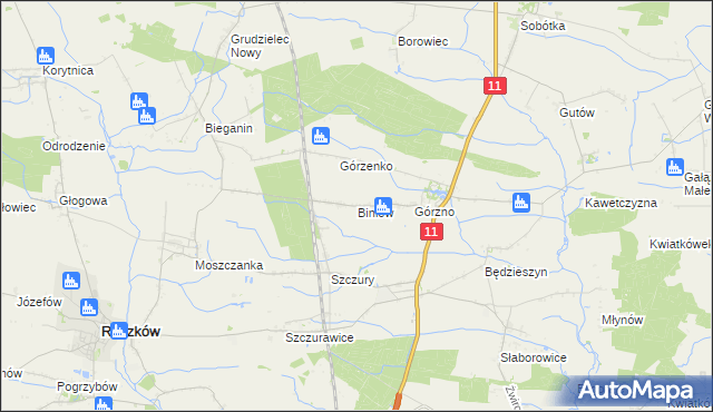 mapa Biniew, Biniew na mapie Targeo