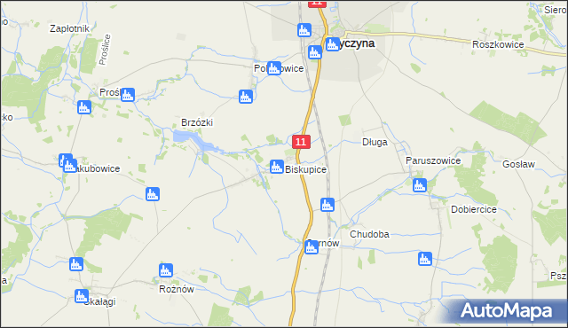 mapa Biskupice gmina Byczyna, Biskupice gmina Byczyna na mapie Targeo