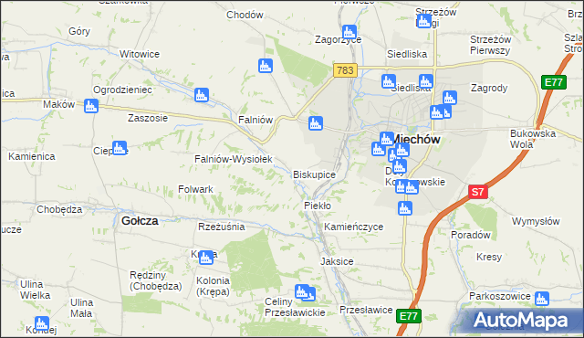 mapa Biskupice gmina Miechów, Biskupice gmina Miechów na mapie Targeo