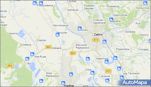 mapa Biskupice Radłowskie, Biskupice Radłowskie na mapie Targeo