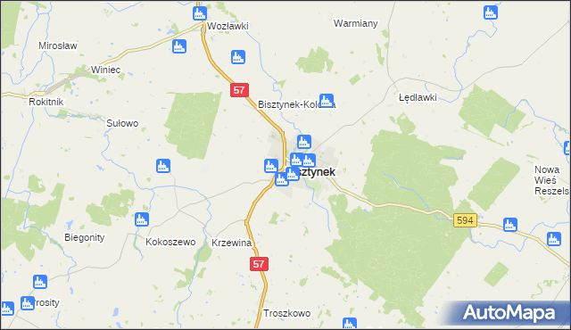 mapa Bisztynek, Bisztynek na mapie Targeo