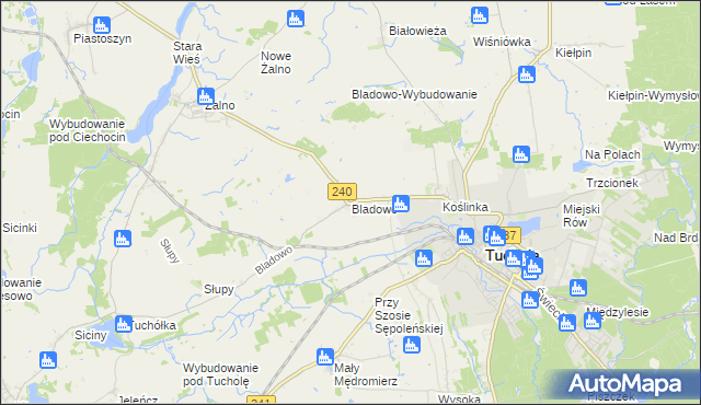 mapa Bladowo gmina Tuchola, Bladowo gmina Tuchola na mapie Targeo