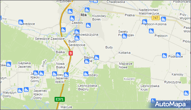 mapa Błaziny Górne, Błaziny Górne na mapie Targeo