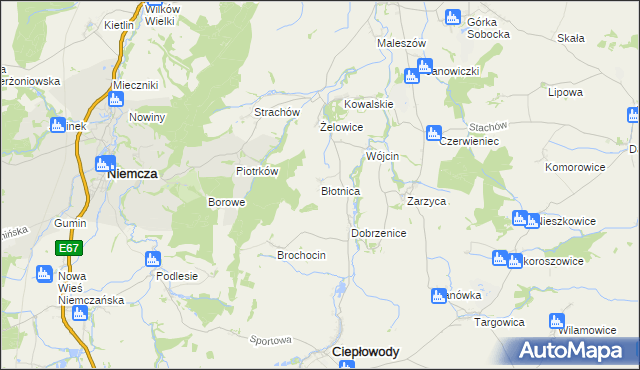 mapa Błotnica gmina Kondratowice, Błotnica gmina Kondratowice na mapie Targeo