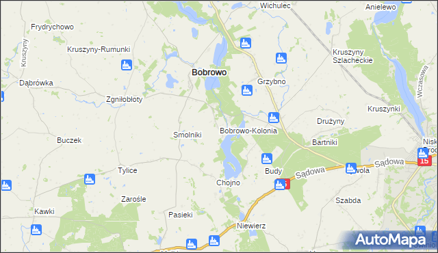 mapa Bobrowo-Kolonia gmina Bobrowo, Bobrowo-Kolonia gmina Bobrowo na mapie Targeo