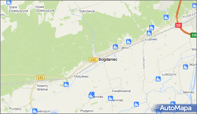 mapa Bogdaniec powiat gorzowski, Bogdaniec powiat gorzowski na mapie Targeo