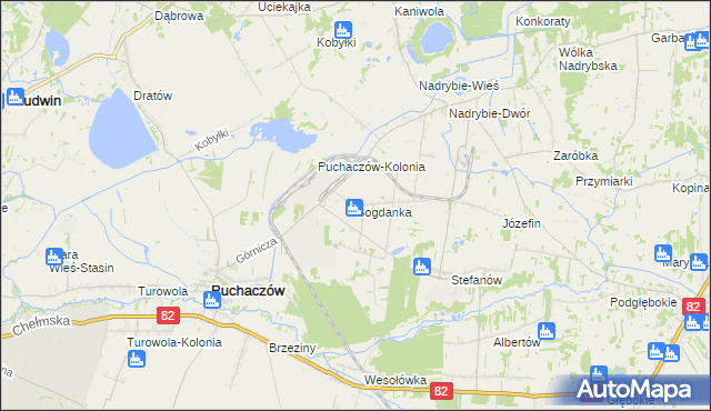 mapa Bogdanka gmina Puchaczów, Bogdanka gmina Puchaczów na mapie Targeo