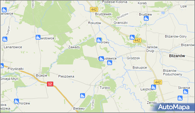 mapa Bogusławice gmina Gołuchów, Bogusławice gmina Gołuchów na mapie Targeo