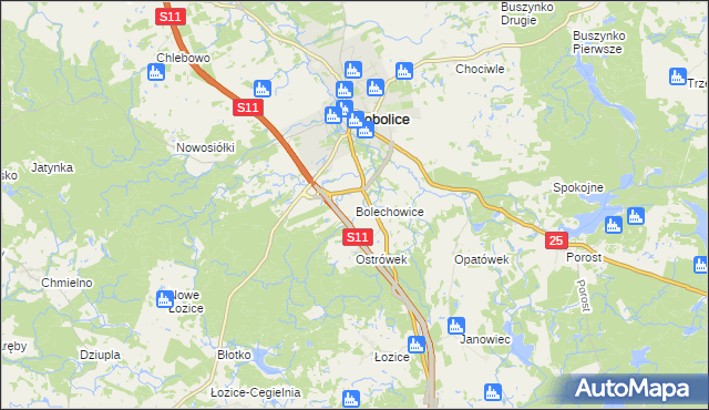 mapa Bolechowice gmina Bobolice, Bolechowice gmina Bobolice na mapie Targeo