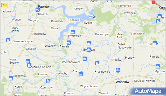 mapa Boleszyn gmina Waśniów, Boleszyn gmina Waśniów na mapie Targeo
