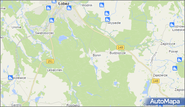 mapa Bonin gmina Łobez, Bonin gmina Łobez na mapie Targeo