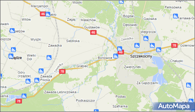 mapa Bonowice, Bonowice na mapie Targeo
