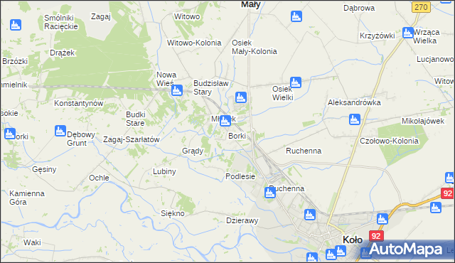 mapa Borki gmina Koło, Borki gmina Koło na mapie Targeo